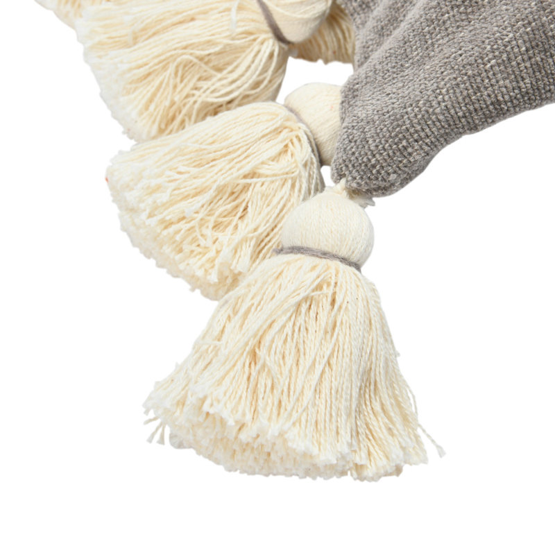 Tassels Cotton Reversible Throw Pillow, Gray, 18" x 18"