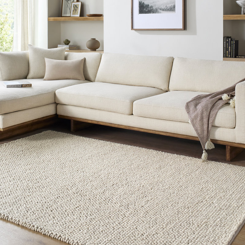 Moroccan Wool Hand Woven Area Rug, Ivory/Sandstone/Taupe, Rectangle 183 x 275 cm