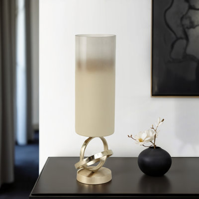 Contemporary Glass and Aluminum Pillar Holder with Sculptural Metal Ring Base for Decorative Accent Display