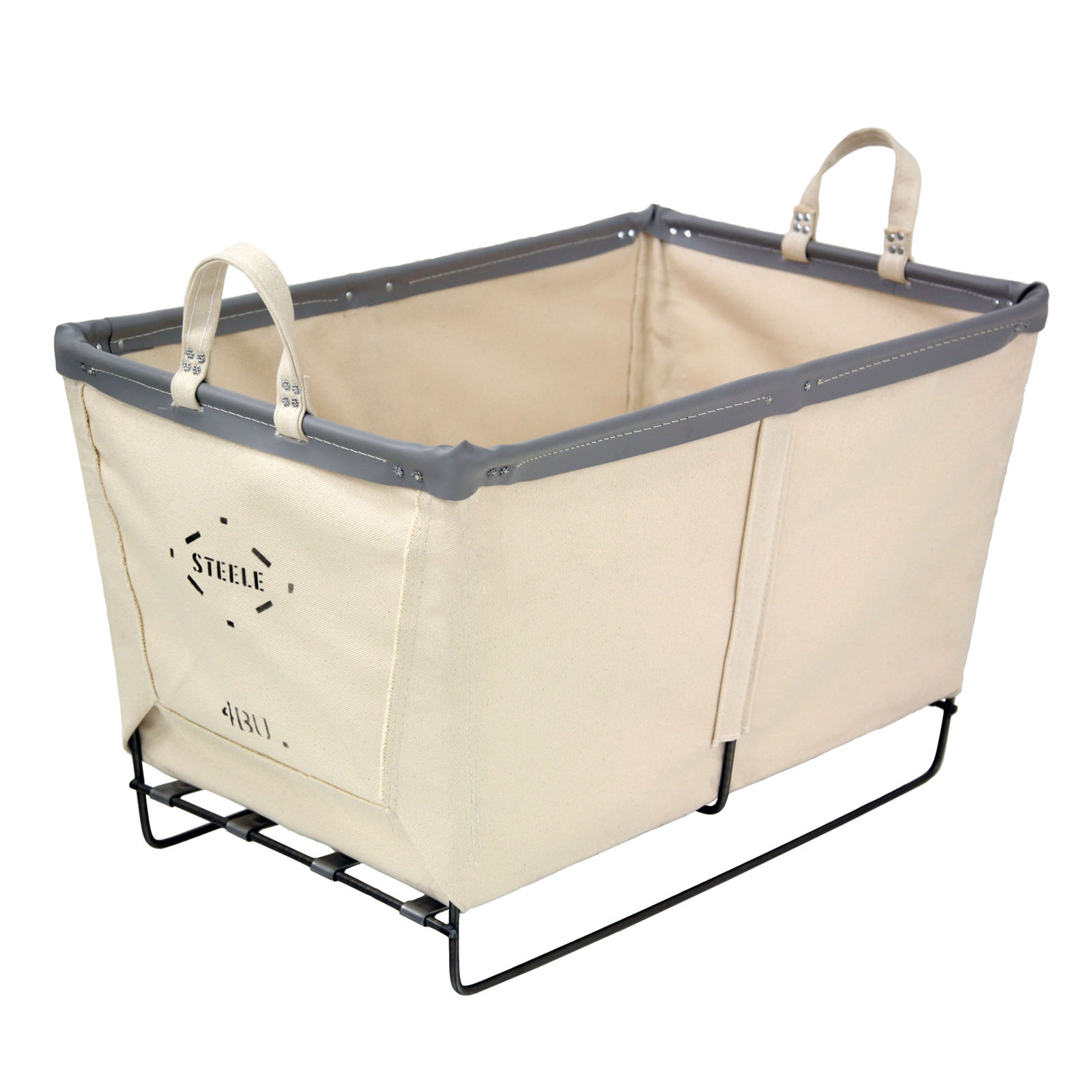 Canvas Carry Basket - 4 Bu, Natural Canvas with Gray Vinyl Rim, Small (5" H x 15" W x 23" D)
