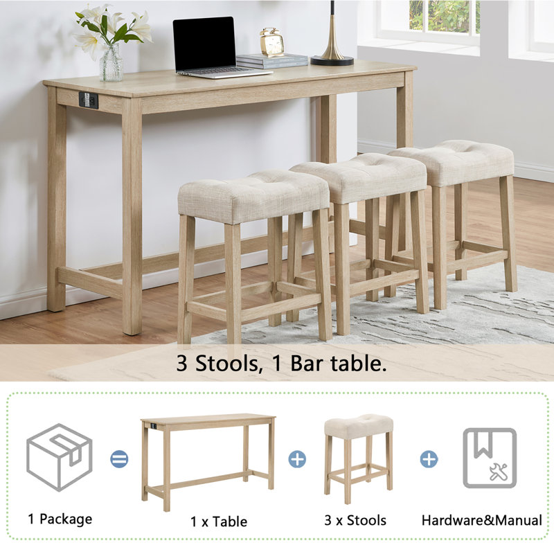 Ensemble de table de bar 4 pièces avec prise de courant