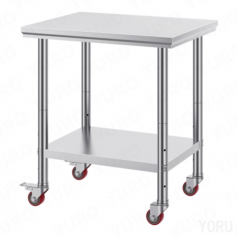 Table de préparation en acier inoxydable avec roulettes 24 x 30 avec roulettes