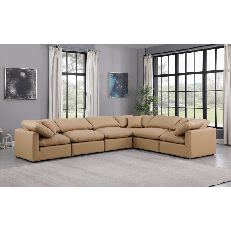 Itala Upholstered L-Shaped Sectional Reversible, Tan Vegan Leather