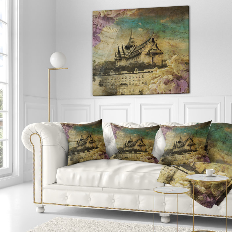 Coussin décoratif de style rétro Sky Castle - Street Art, 16 po x 1 po, Carré