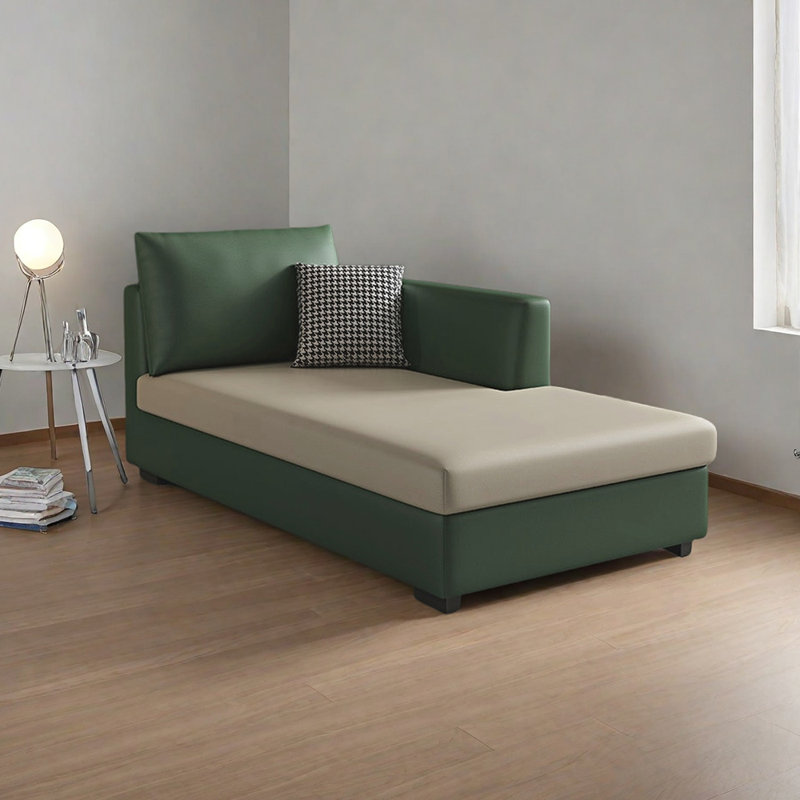 Chaise longue luxueuse en bois massif éponge moelleuse, Orienté à gauche (vu de face), Mélange de polyester orange