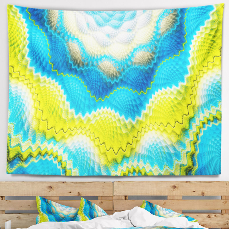 Tapisserie florale bleue et jaune, H 78 po x l 92 po