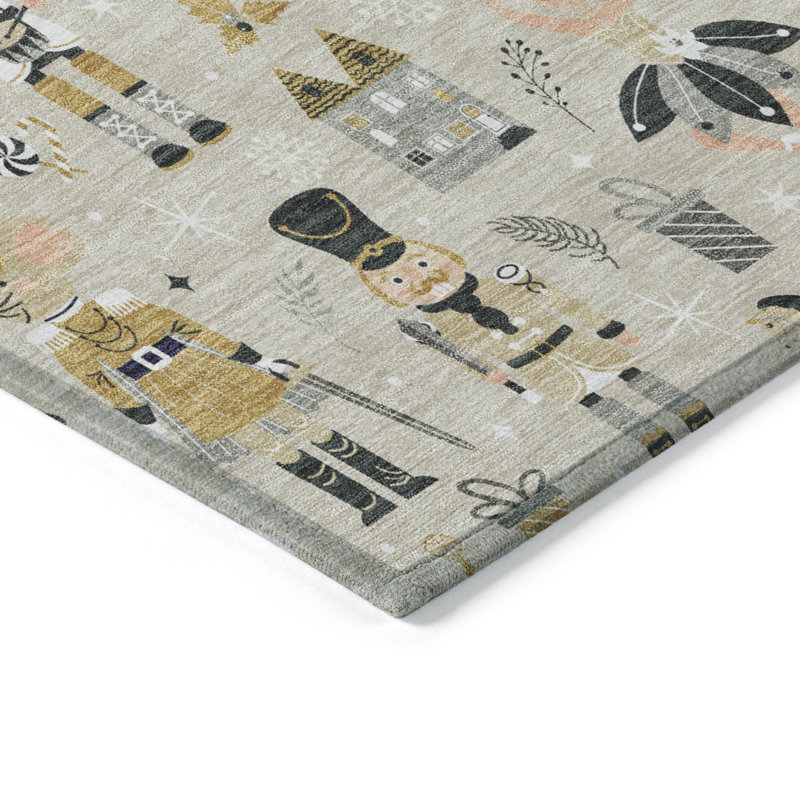 Machine Washable Indoor/Outdoor Christmas Nutcracker Xhevrie Beige Rug, Rectangle 2'6" x 3'10"