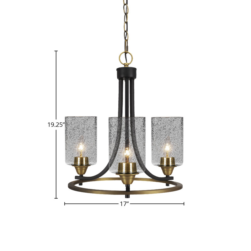 Paramount 3 Light Uplight Chandelier Shown With 4" Glass, Colorful, Matte Black/Brass