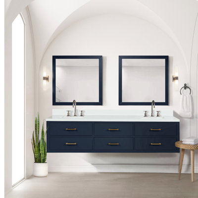 Meuble-lavabo double 80 po X P 22 po D, plateau en marbre de culture et ensemble de robinet