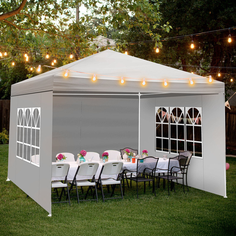 3x3m Open-Sided Party Tent – Waterproof PE Canopy, Threaded Steel Frame for Garden BBQ Market Shade, 3 walls + 3 windows