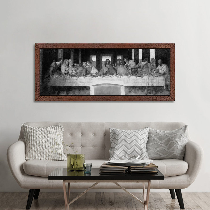 The Last Supper II by Leonardo Da Vinci - Panoramic Painting on Canvas, Brown Framed, 30.48 cm H x 91.44 cm W