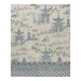 Rug & Kilim’S Distressed Chinese Pictorial Rug In Blue And Off-White Tones