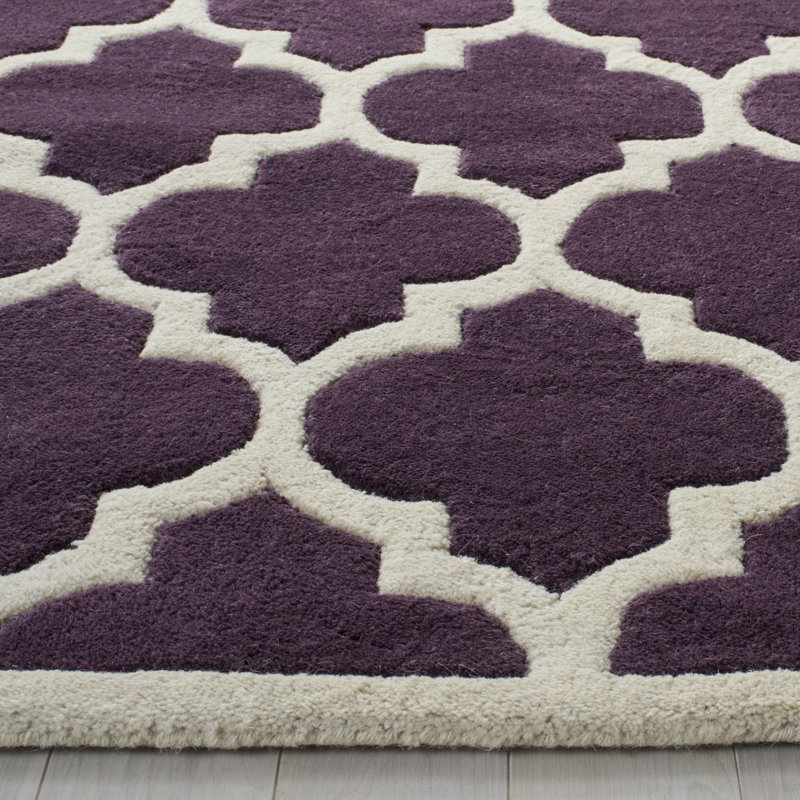 Tapis mauve / ivoire en laine Carolene, Carré 8 pi 9 po