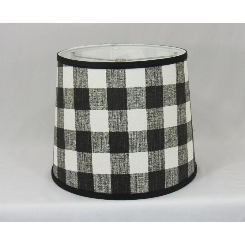 Abat-jour tambour en coton noir et blanc délavé (araignée), H 11 po x l 14 po x P 14 po, Noir