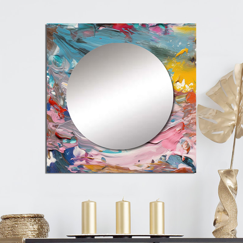 Summer Pastel Groove Abstract Expressionism I - Grand miroir mural carré abstrait pour chambre à coucher, 23 po x 23 po