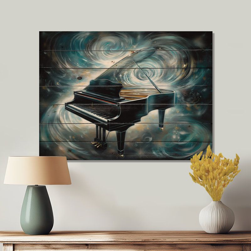 Piano Abstract II - reproduction de musique sur bois de pin naturel, H 24 po x l 32 po x P 0,78 po