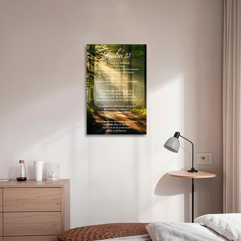 Psalm 23 Wall Art Christian Picture Prints The Lord is My Shepherd Scripture on Canvas Bible Verses Poster Inspirational Religious Artwork for Church Prayer Wall Decor Framed 24"x36"