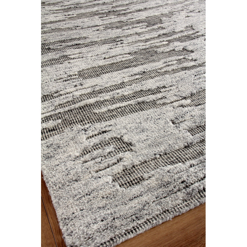 Calibre Abstract Hand-Knotted Wool Silver/Charcoal Area Rug, Rectangle 10' x 14'