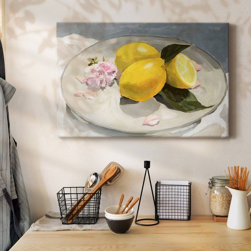 Citrons sur une plaque II - Toile tendue avec châssis, H 12 po x l 18 po
