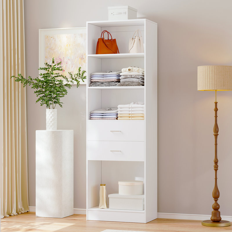 79" Closet Storage System, Wardrobe With Storage Compartments And Drawers., White