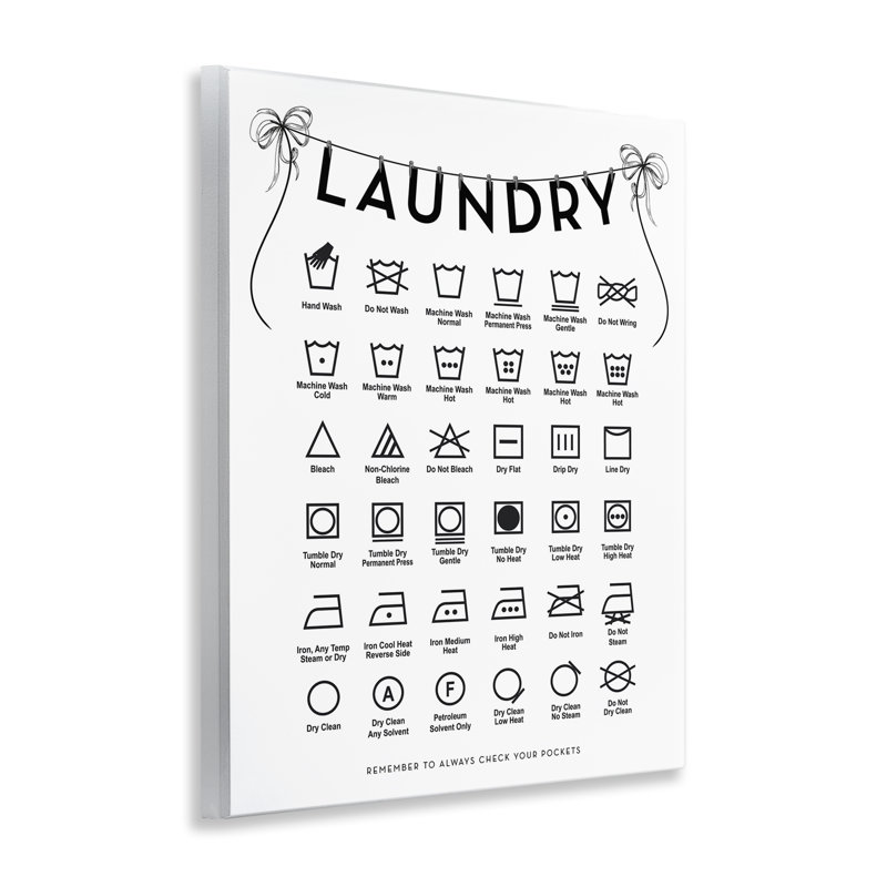 «Laundry Laundry Symbols with Vintage Ribbons», plaque murale avec lettres et lignes