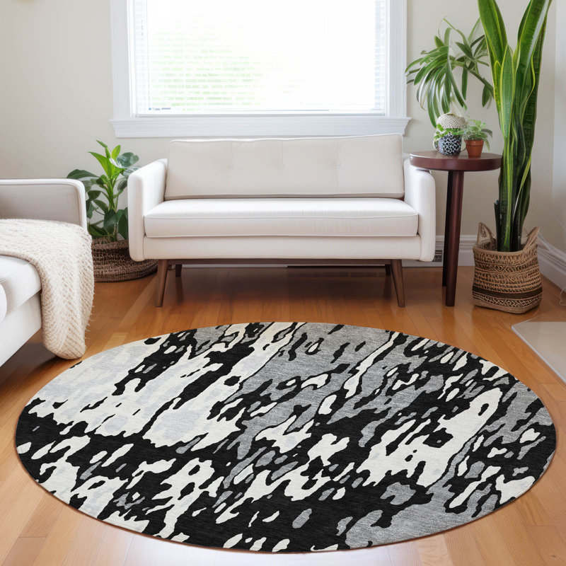 Addison Black Round 8 ft Synthetic Easy Care Rug