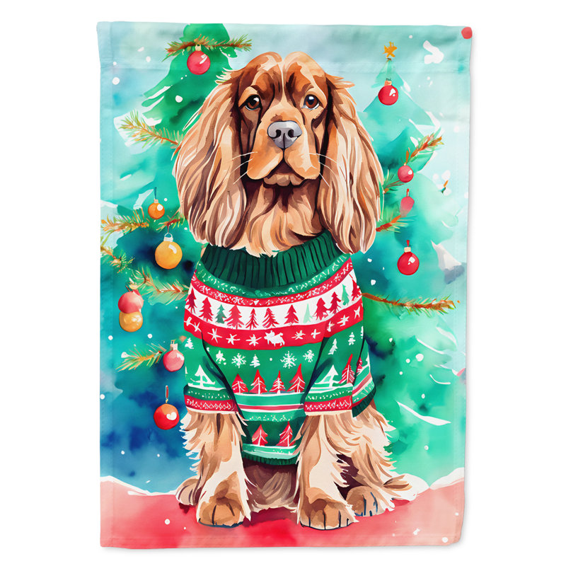 Drapeau de Noël Sussex Spaniel, H 15,5 po x l 11,25 po