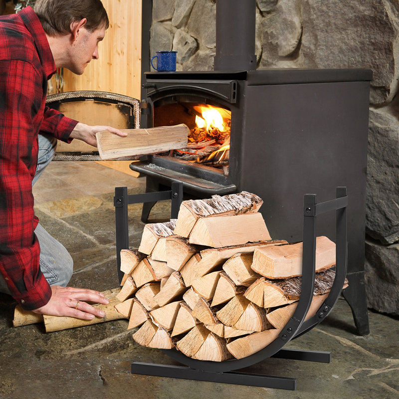 Mihal 19''W Stylish U-shaped Log Rack Black Steel Log Storage