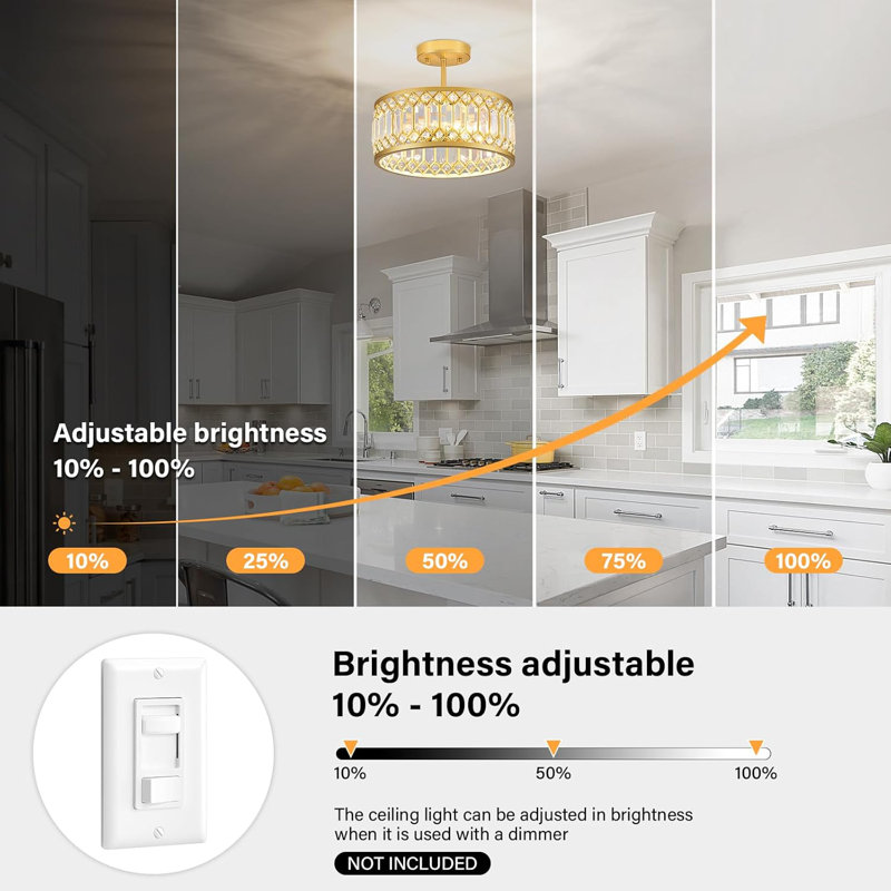 Plafonnier semi-encastré moderne en cristal, lustre 3 lumières pour la cuisine, la chambre à coucher, la salle à manger et le couloir