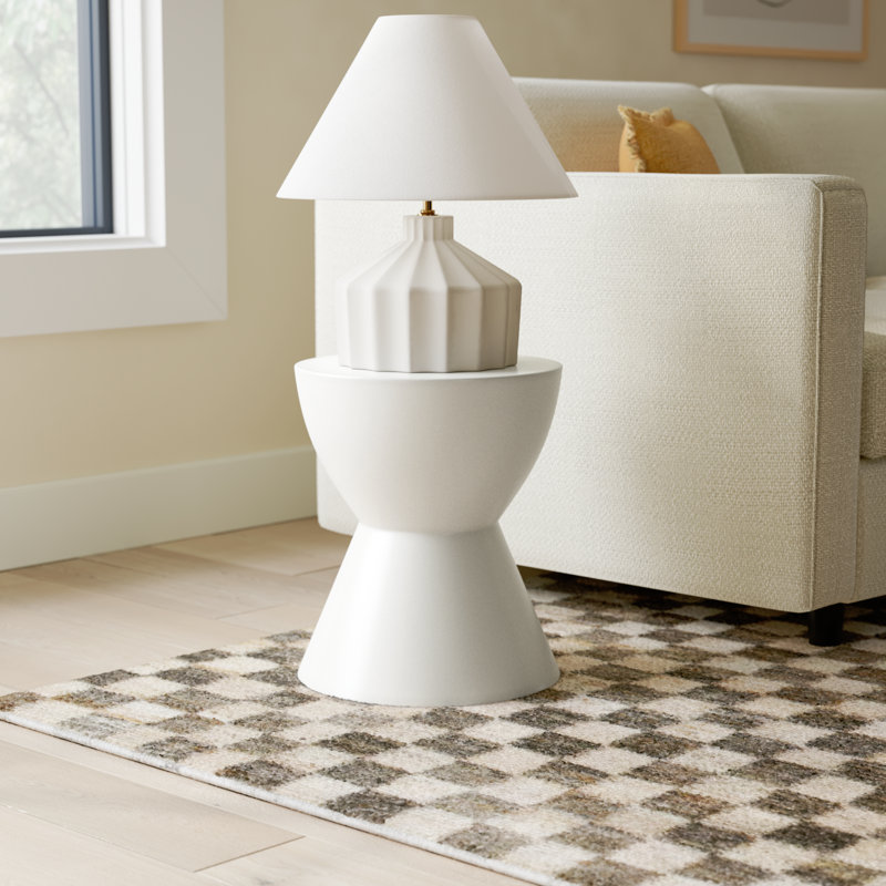 Ivory Ceramic Drum Shape Outdoor Accent Table