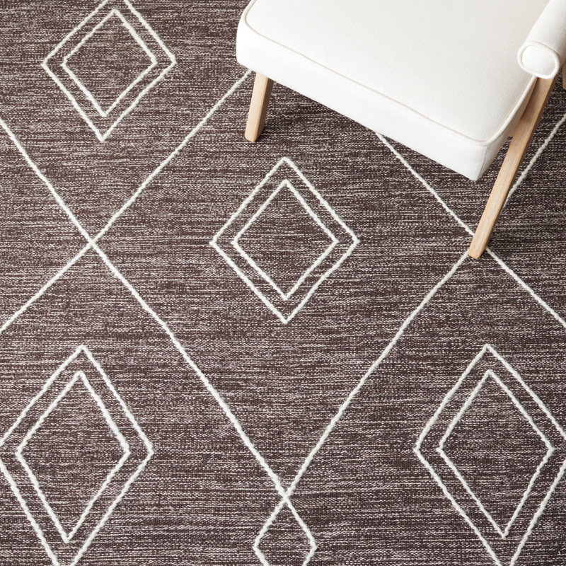 Ivory and Brown Handwoven Wool Cotton Area Rug