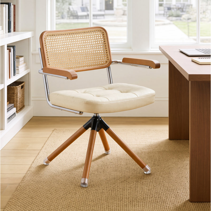 Fauteuil de bureau en cuir Bonneau, Blanc cassé