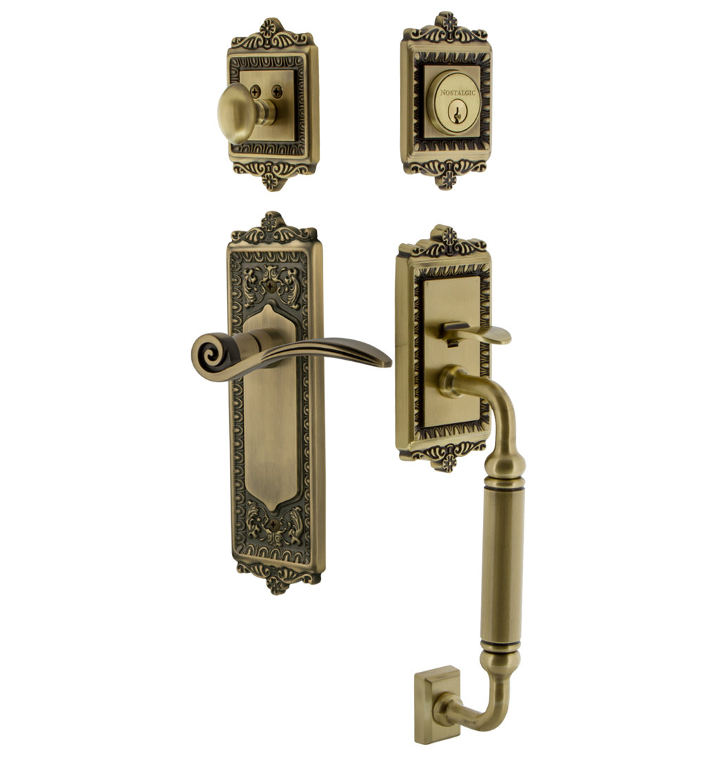 Nostalgic Warehouse Egg & Dart Plate C Grip Handleset with Single Cylinder Deadbolt and Swan Lever Nostalgic Warehouse Handle 