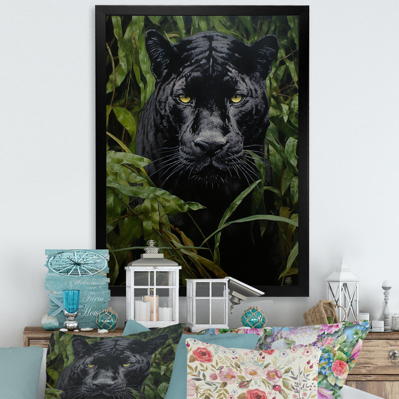 «Black Green Panther Texture Of The Jungle», reproduction sur toile, Cadre photo noir, H 20 po x l 12 po x P 1 po