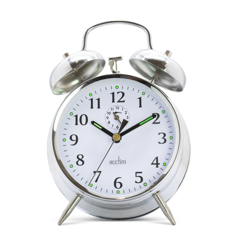 Acctim Saxon Analogue Alarm Clock Mechanical Metal Bell Alarm Luminous Hands Chrome