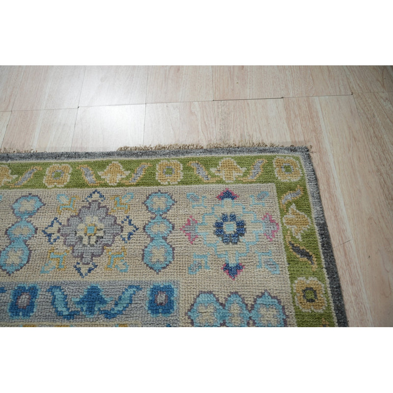 Tapis traditionnel gris anthracite / argent en laine nouée à la main Maya Kazak, Rectangle 9 pi x 12 pi