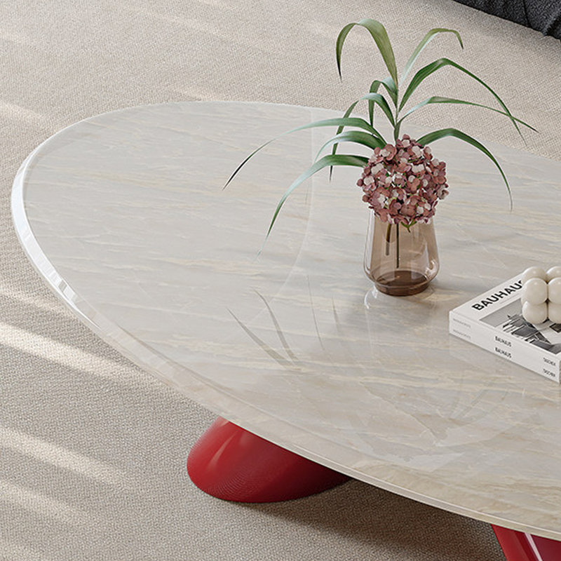 Grey Marble Oval Coffee Table, 15.75" H x 47.24" W x 27.56" D