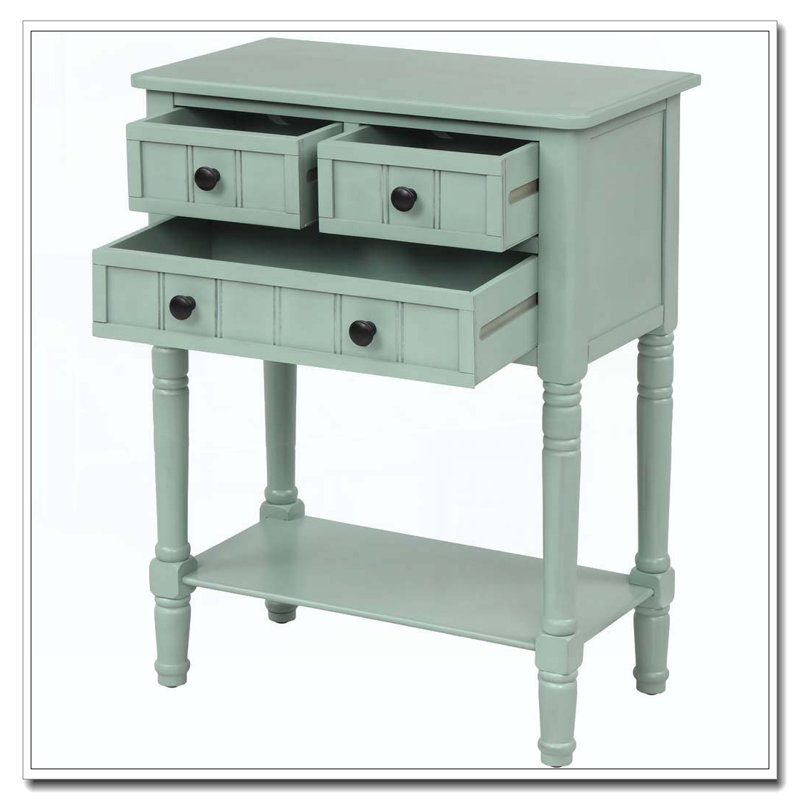 Console étroite, canapé mince avec trois tiroirs de rangement et tablette inférieure pour le salon, assemblage facile