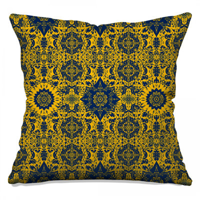 Yellow Blue Damask Double Sided Throw Pillows