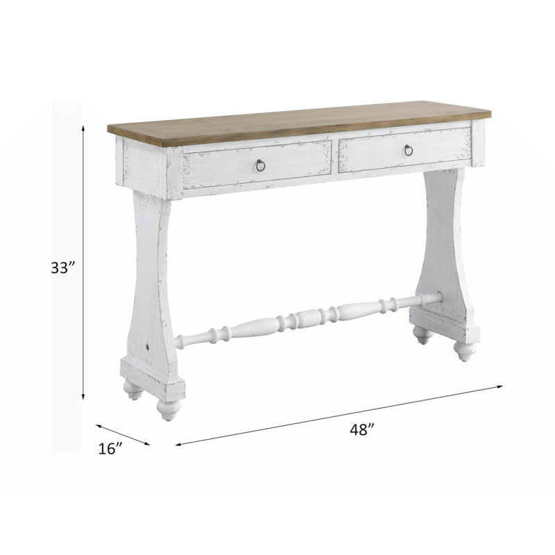 Antique White Wood and Metal Console Table with Storage