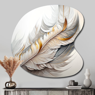 Plume blanche aquarelle - art mural en métal de forme unique transitionnelle, reproduction d'art asymétrique en métal blanc