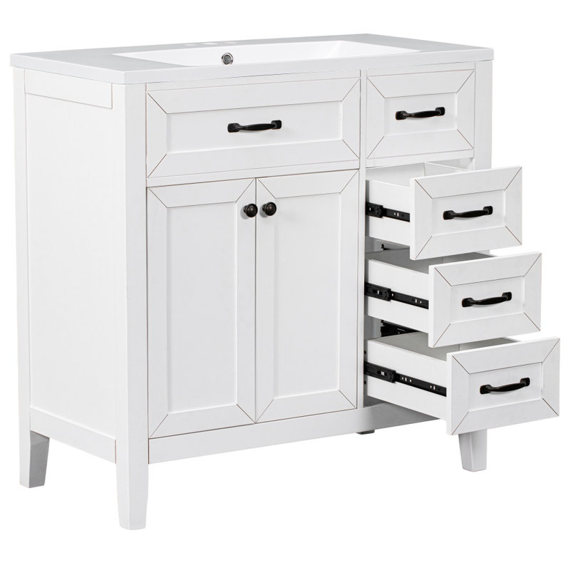 Armoire de salle de bain 36 po avec lavabo et tiroirs 36 po, Blanc, Noir, noir, noir, noir