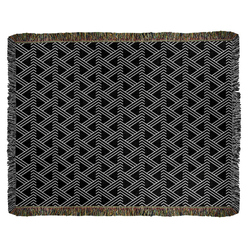 Couverture en coton tissé zigzag classique, L 50 po x L 60 po, Noir
