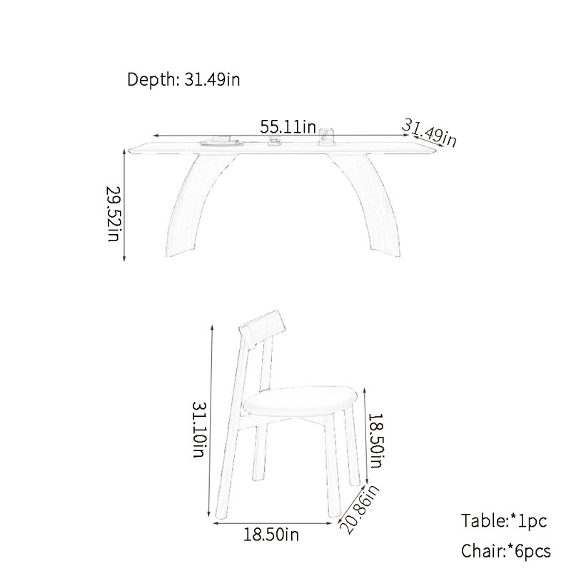 Ensemble de table de salle à manger Vintage, H 29,52 po x L 55,11 po x l 31,49 po