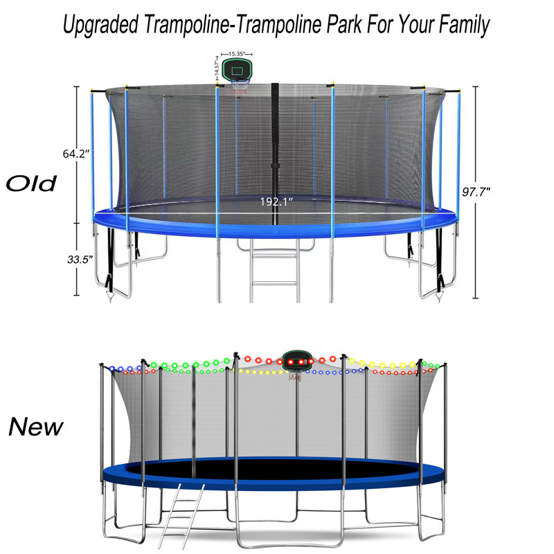 Fiziti Outdoor Trampoline Series 16' Round Backyard Trampoline with Safety Enclosure