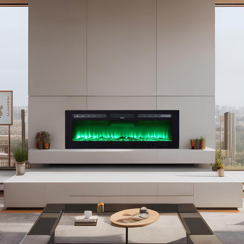 60" Wall Mount Electric Fireplace – Ultra Thin Recessed Heater with Remote, 12 Flame Colors & 5 Brightness Levels, 120V/1500W, Modern Design for Bedroom & Living Room