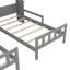 Lit plateforme double avec tête de lit en forme de maison et table de chevet intégrée-492856826