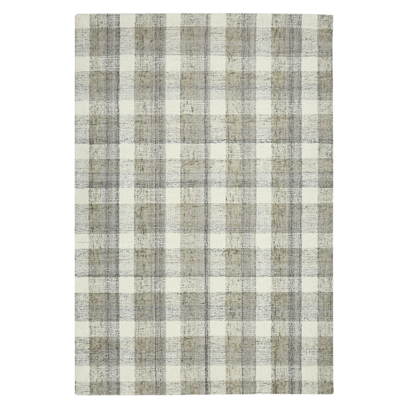 Tapis touffeté à la main 2 pi x 3 pi gris et ivoire en laine