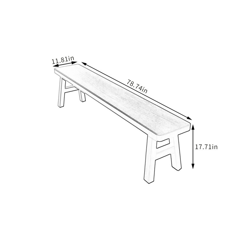 Kaile Solid Wood Bench, 17.71" H x 78.74" W x 11.81" D