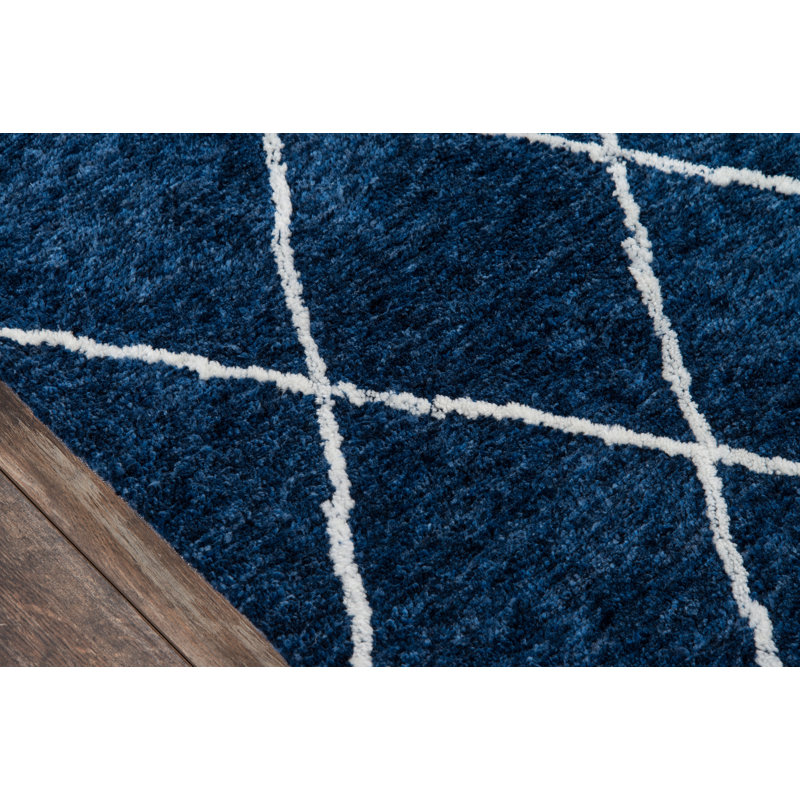 Tapis bleu marine à motif géométrique Ragin, Rectangle 9 pi x 12 pi